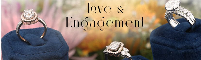 A beautiful banner with stunning diamond rings from the Love Engagement collection by Khwaahish.